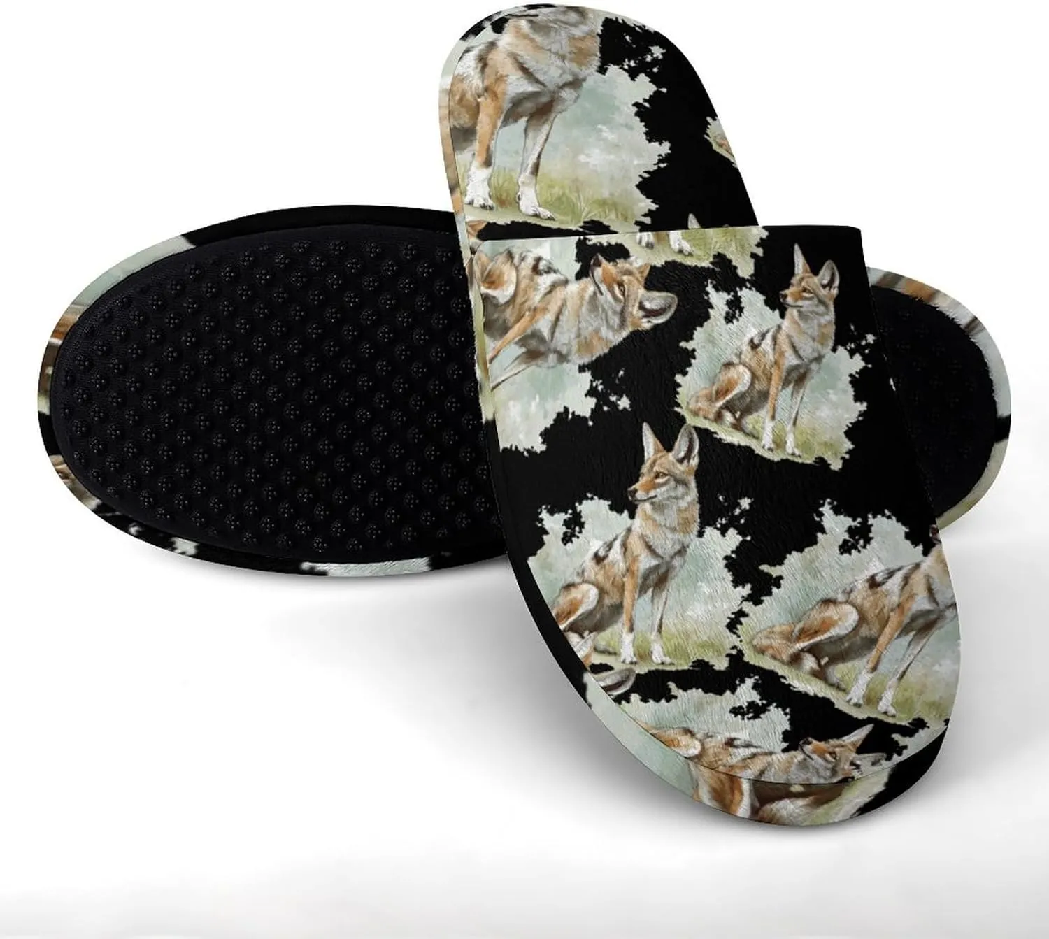 Black-Backed Jackal Wolf Cotton Slippers Fashion Slip on House Shoes Lightweight Slipper for Men