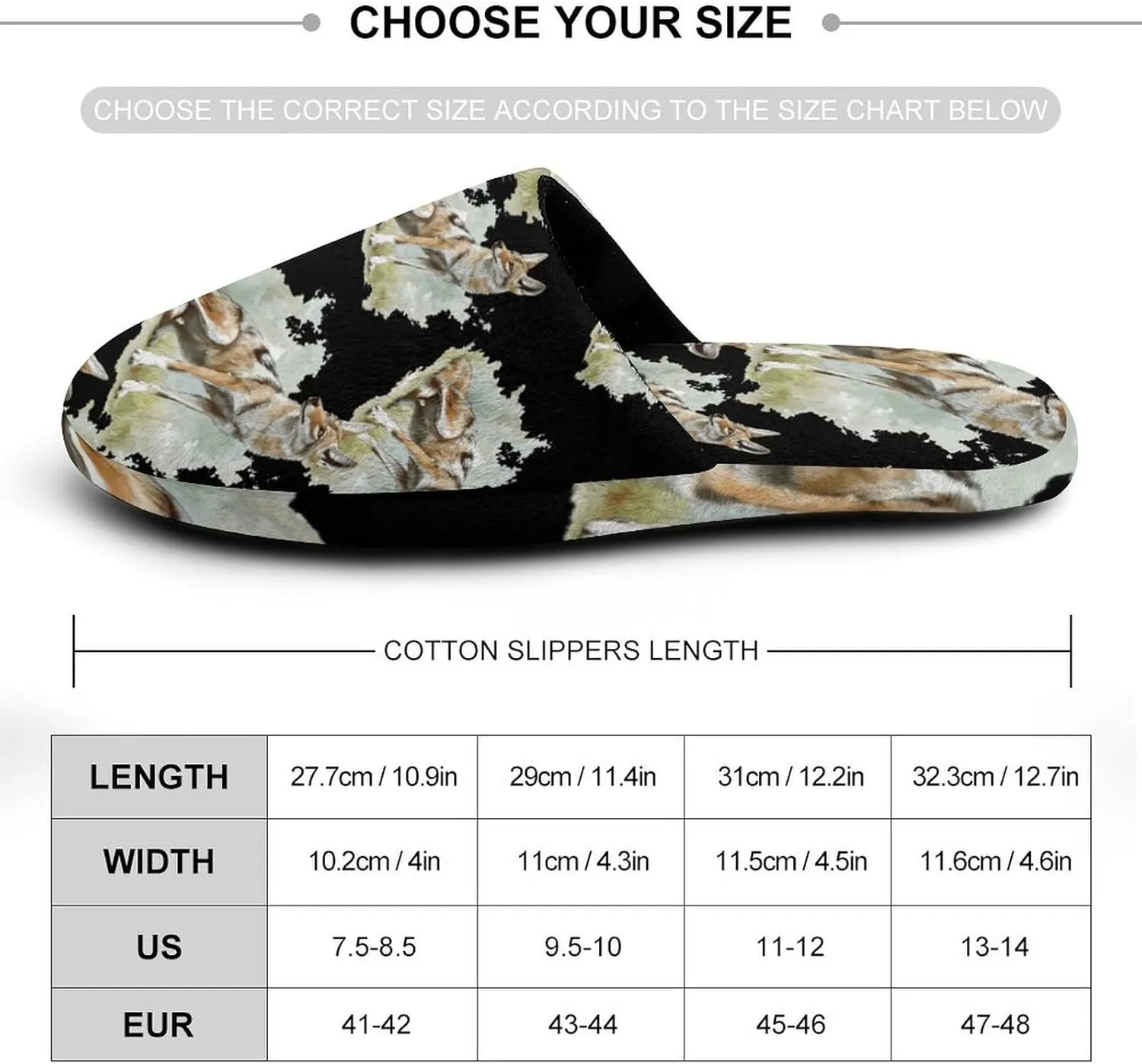 Black-Backed Jackal Wolf Cotton Slippers Fashion Slip on House Shoes Lightweight Slipper for Men