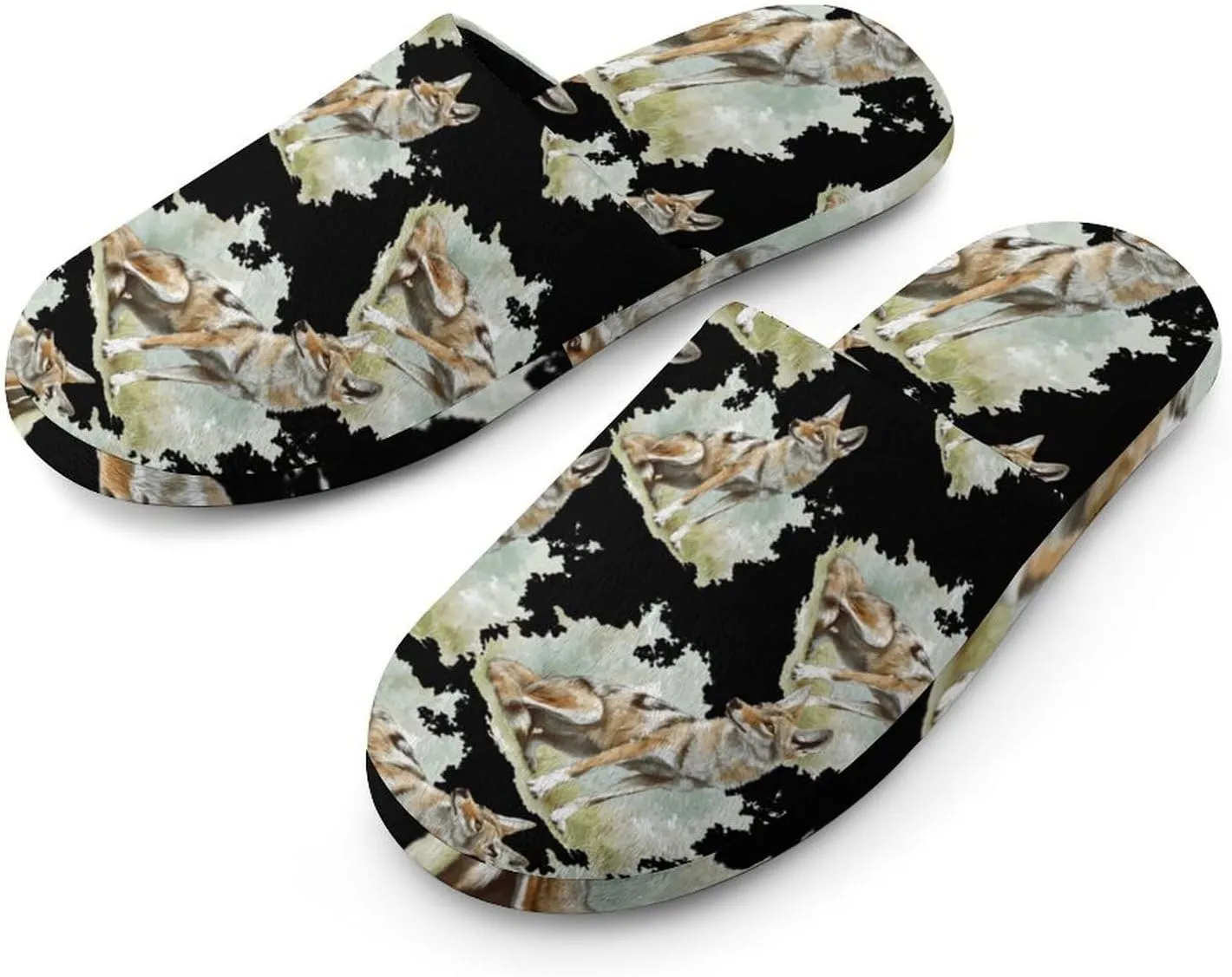 Black-Backed Jackal Wolf Cotton Slippers Fashion Slip on House Shoes Lightweight Slipper for Men