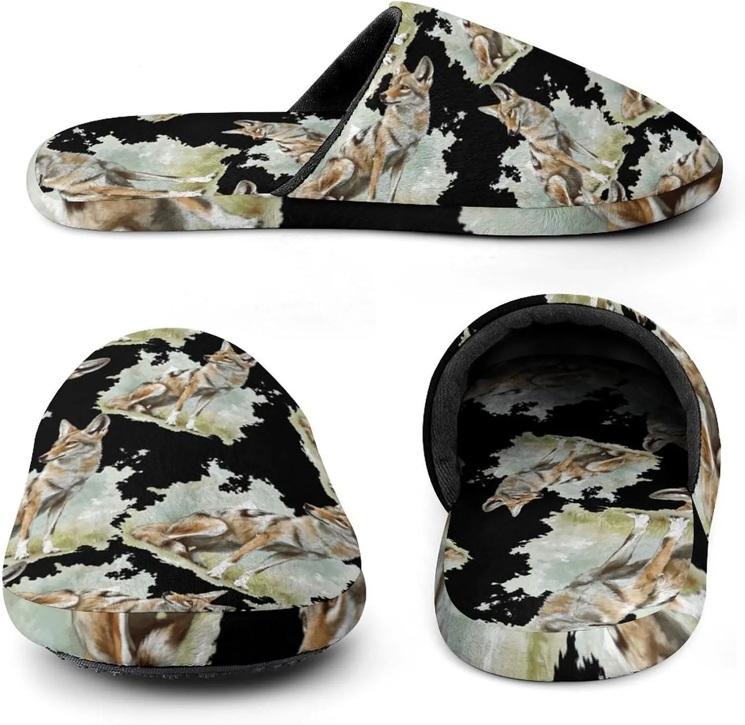 Black-Backed Jackal Wolf Cotton Slippers Fashion Slip on House Shoes Lightweight Slipper for Men