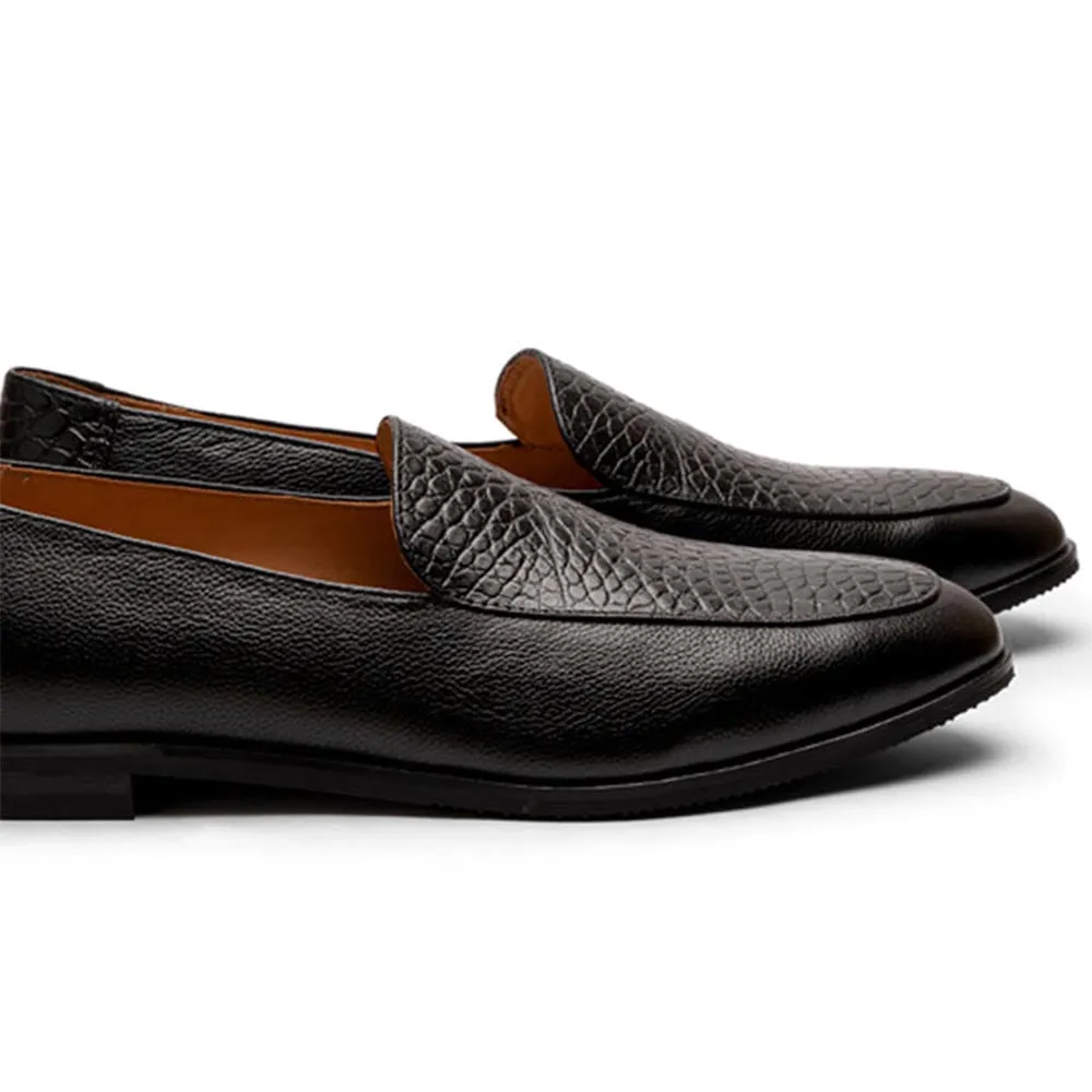 Black Belgian Milled   Croco Loafer