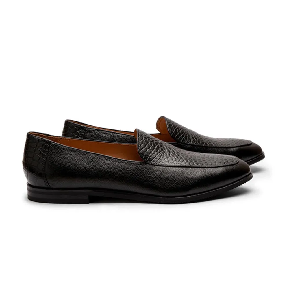 Black Belgian Milled   Croco Loafer
