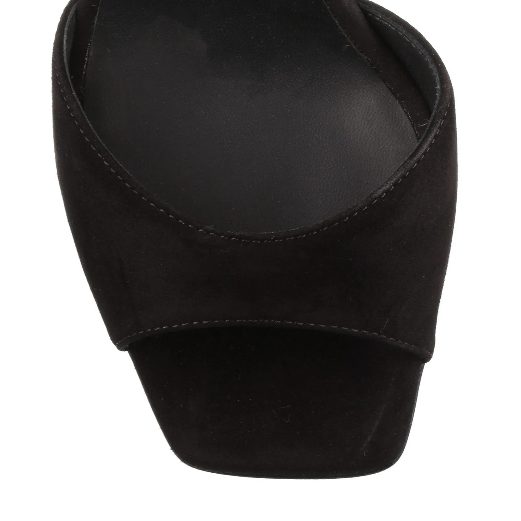 Black suede metallic heel sandal