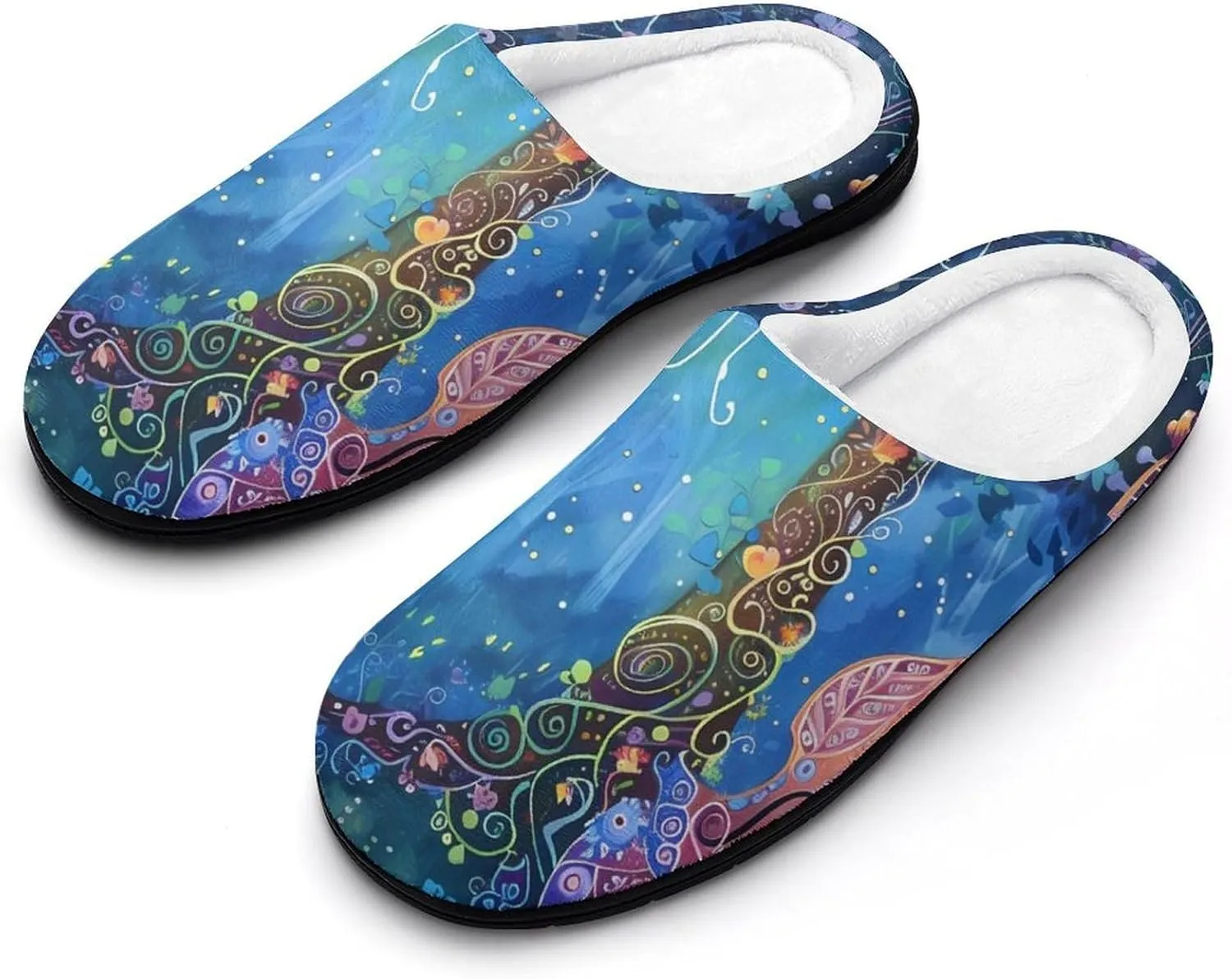 Blue Night Musicians Park Printed Men's Cotton Slipper Shoes Soft Anti-Skid Sole Home Shoe for House Indoor Outdoor