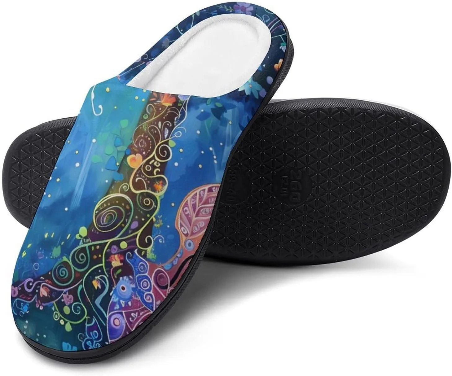 Blue Night Musicians Park Printed Men's Cotton Slipper Shoes Soft Anti-Skid Sole Home Shoe for House Indoor Outdoor