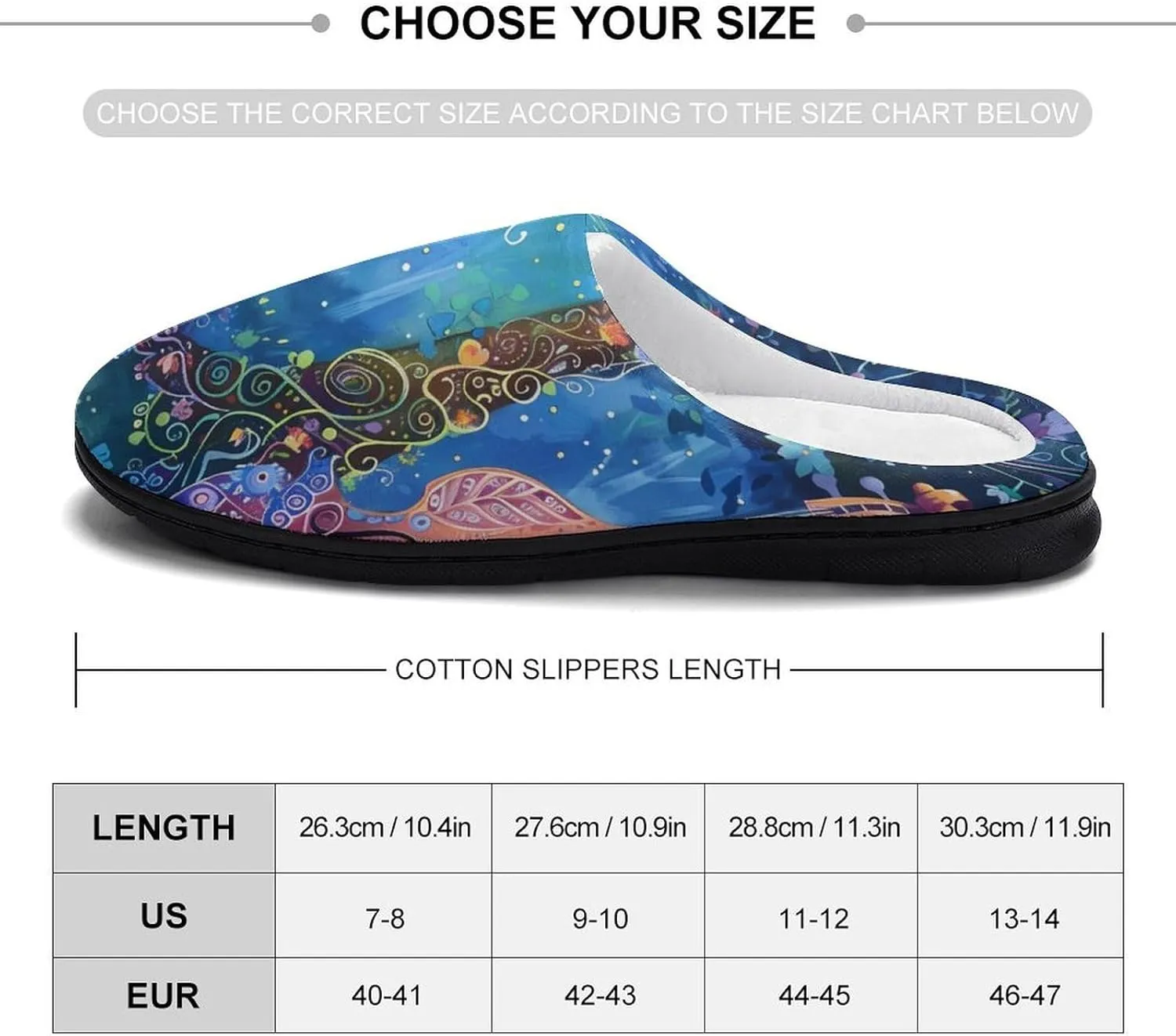 Blue Night Musicians Park Printed Men's Cotton Slipper Shoes Soft Anti-Skid Sole Home Shoe for House Indoor Outdoor
