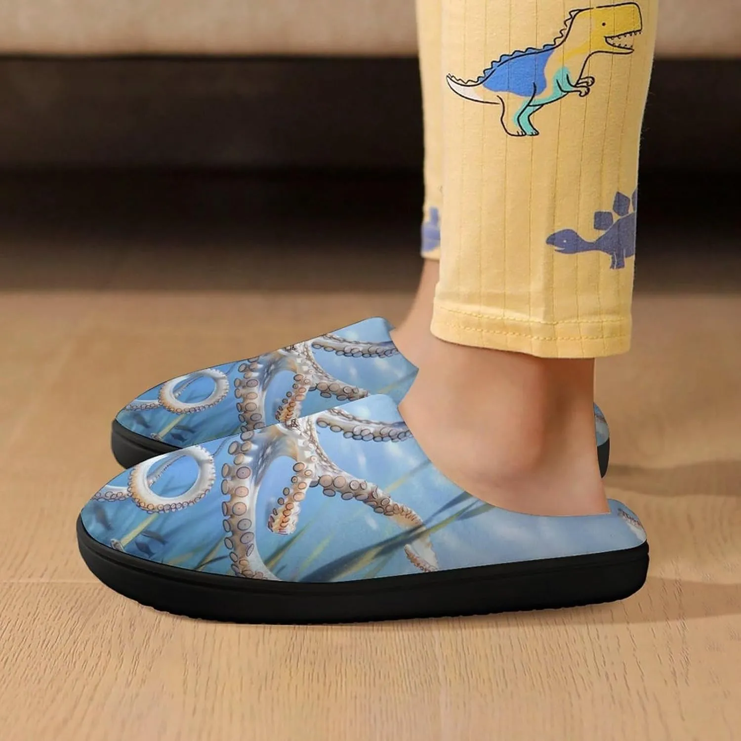 Blue Octopus Ocean Octopus Kids Toddler Cotton Slippers Slip-on House Shoes for Bedroom Indoor Outdoor