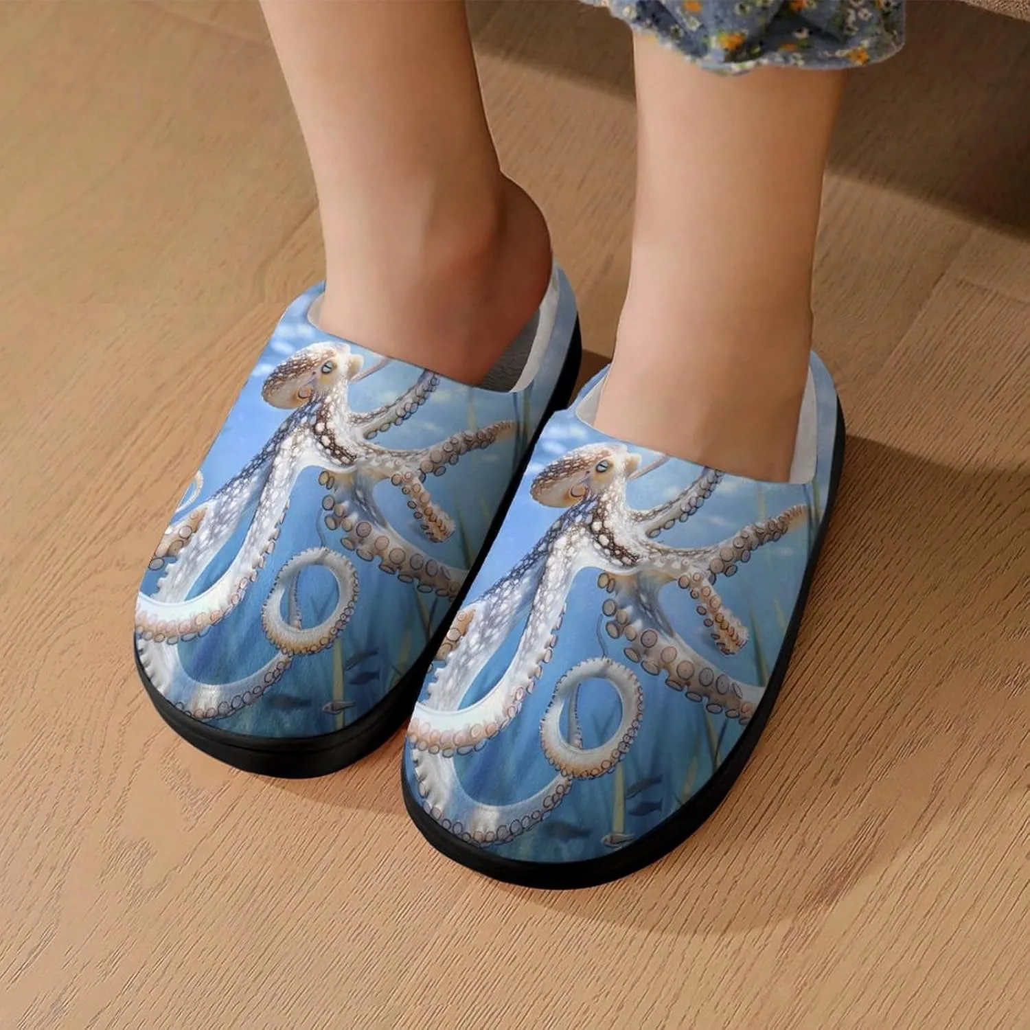 Blue Octopus Ocean Octopus Kids Toddler Cotton Slippers Slip-on House Shoes for Bedroom Indoor Outdoor