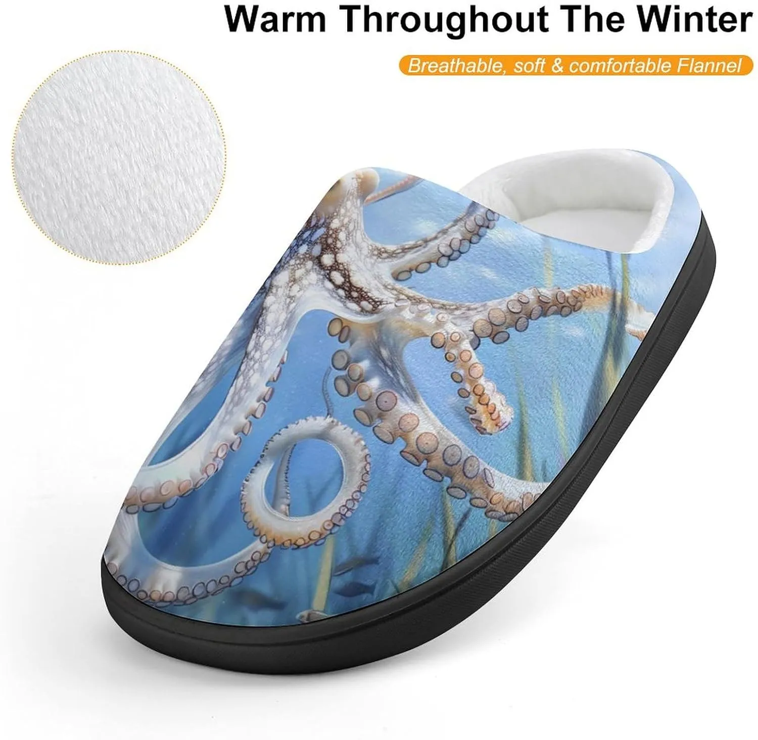 Blue Octopus Ocean Octopus Kids Toddler Cotton Slippers Slip-on House Shoes for Bedroom Indoor Outdoor