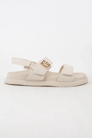 Bone Color Double Velcro Strap Sandal