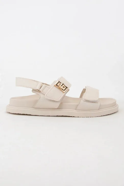 Bone Color Double Velcro Strap Sandal