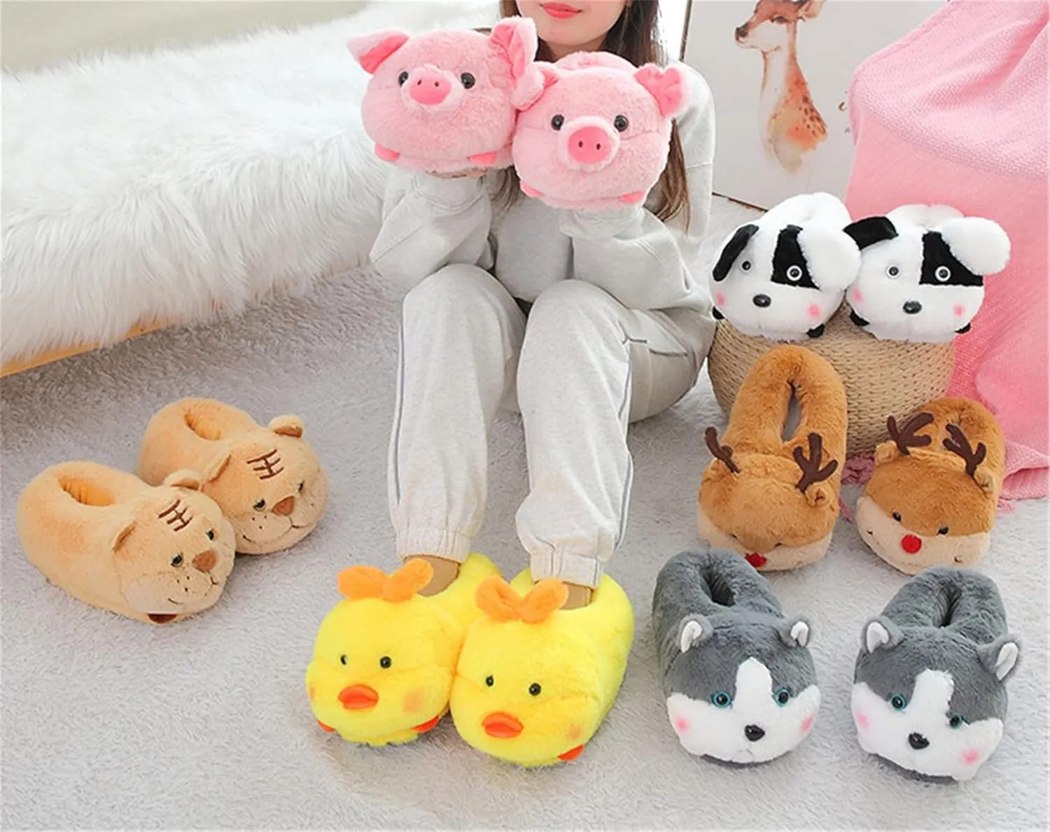 Brand Women's Plush Winter Slippers - Warm, Anti-Slip, Cotton