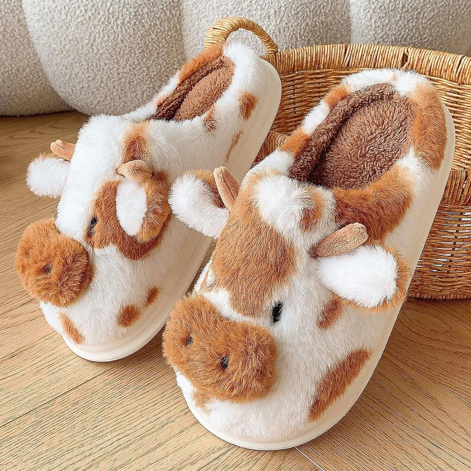 Bunny Animal Slippers for Women and Men Cute Bow Fuzzy Fluffy Comfy Funny Furry Rabbit House Slipper for Indoor Outdoor