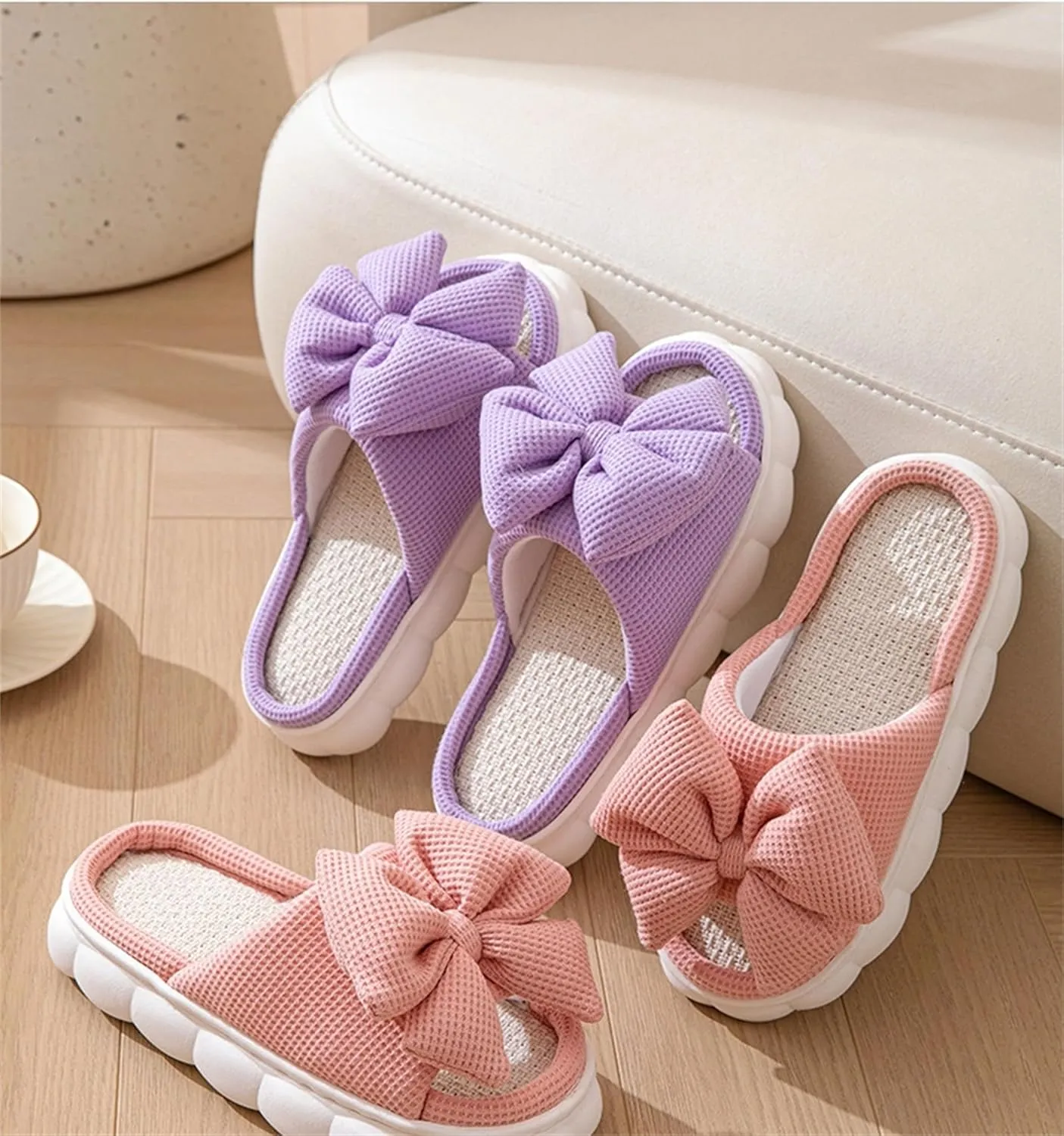 Butterfly cotton and linen slippers Home slippers Men's and women's seasonal slippers Cotton and linen slippers