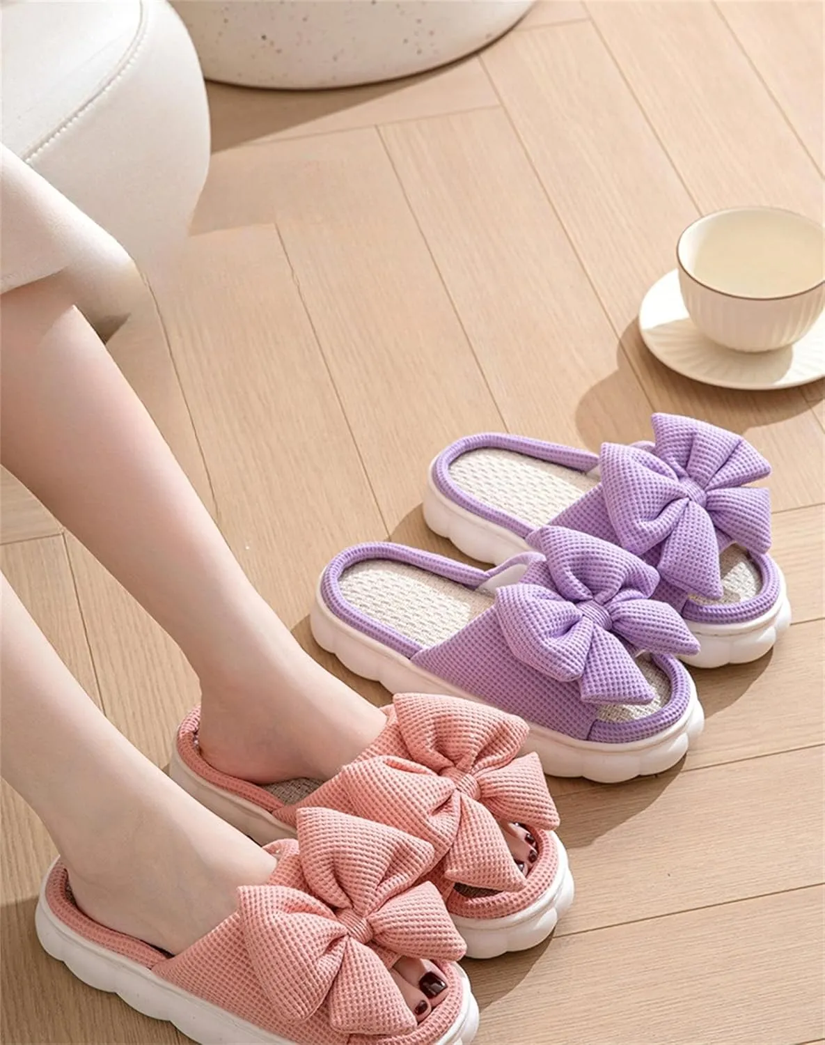 Butterfly cotton and linen slippers Home slippers Men's and women's seasonal slippers Cotton and linen slippers