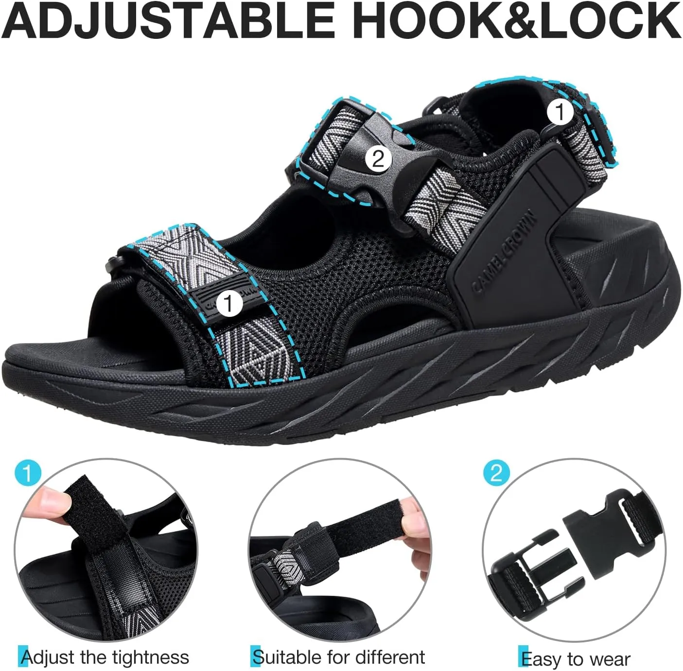 CAMEL CROWN Women's Hiking Sandals with Arch Support Walking Sandals for Women Outdoor Athletic Sandals with AdAdjustable Strap
