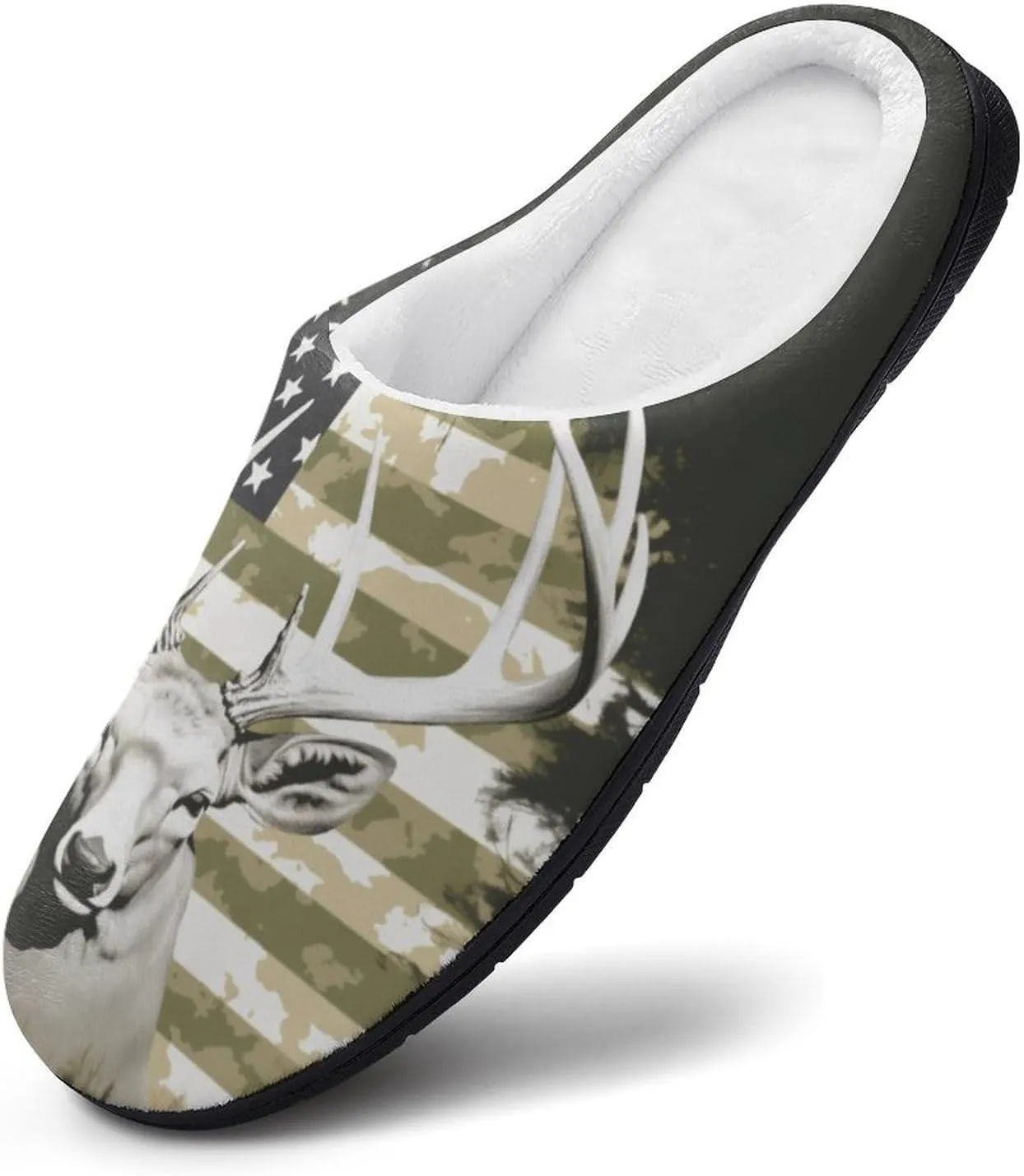 Camouflage Flag Deer Hunting Women's Slipper Non Slip Comfortable Winter Warm Home House Shoes