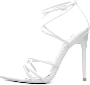 Cape Robbin Ada Strappy Pointy Open Toe Ankle Strap Stiletto Heel Sandals Black