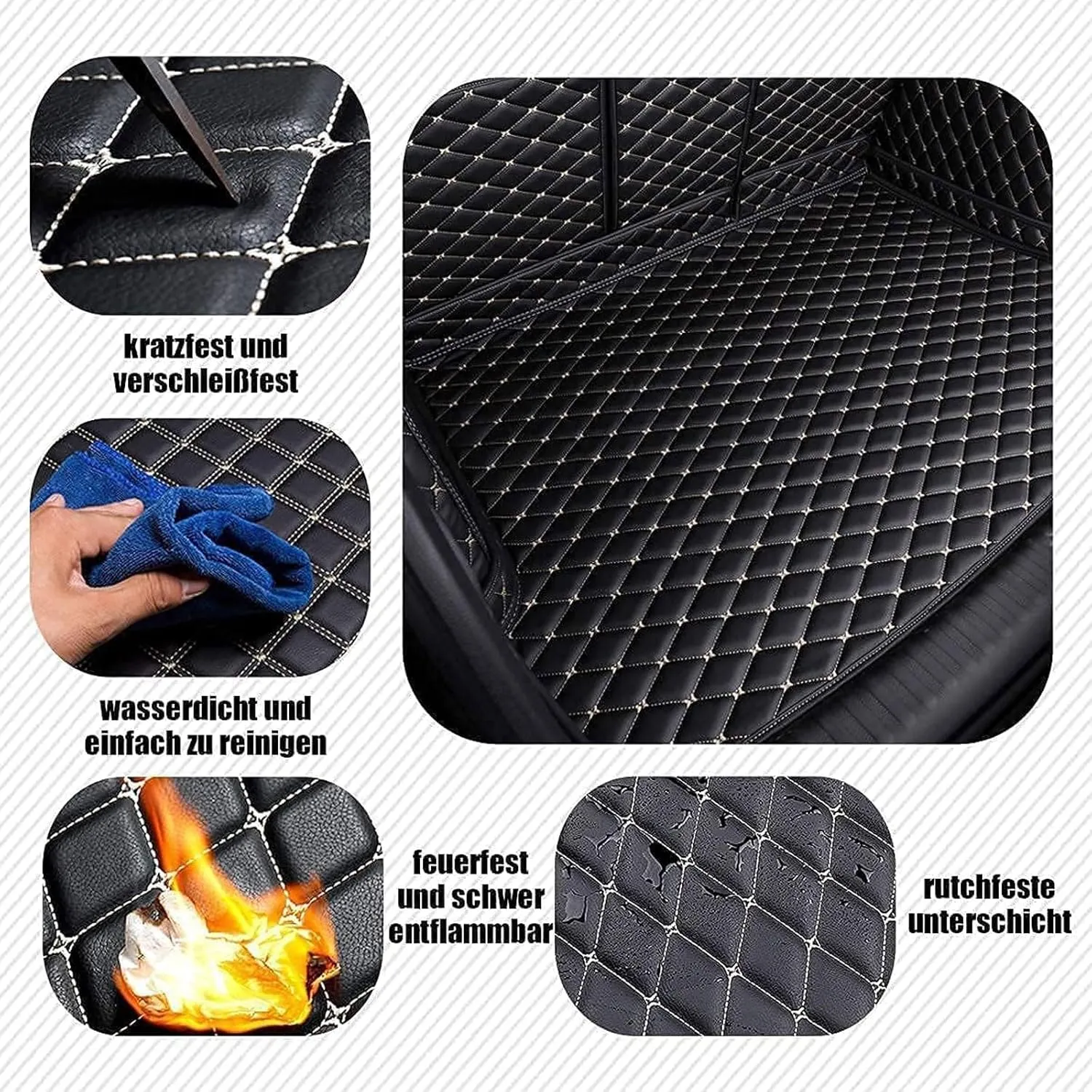Car Full Coverage Cargo Liners for Nissan X-Trail III (T32) 2014-2018 2019 2020 2021 5-seat, Leather Boot Mats Waterproof Anti-Scratch Car Boot Protector Accessories,Black