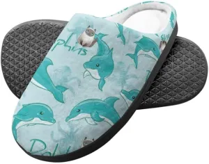 Cartoon Dolphin Slippers for Kids, Non-Skid Cozy Furry Slippers, Girls Boys Fun Costume(Toddler/Little Kid)