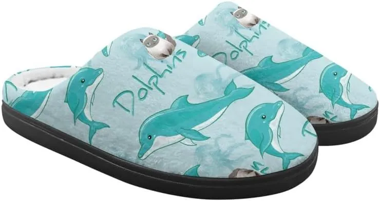 Cartoon Dolphin Slippers for Kids, Non-Skid Cozy Furry Slippers, Girls Boys Fun Costume(Toddler/Little Kid)