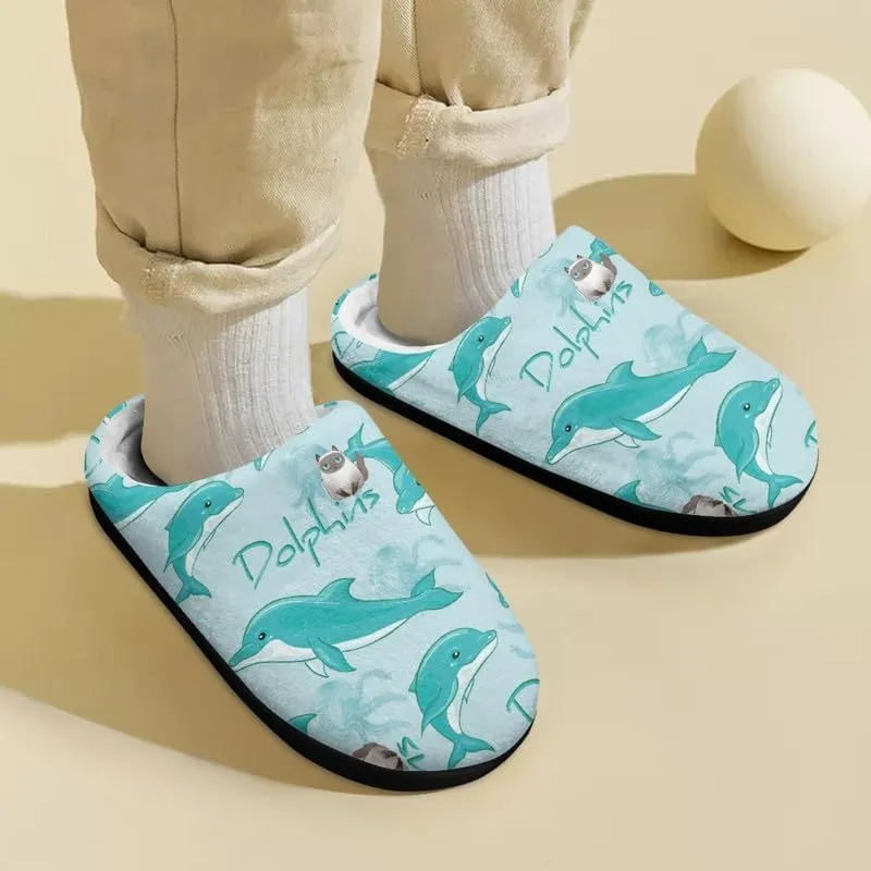Cartoon Dolphin Slippers for Kids, Non-Skid Cozy Furry Slippers, Girls Boys Fun Costume(Toddler/Little Kid)