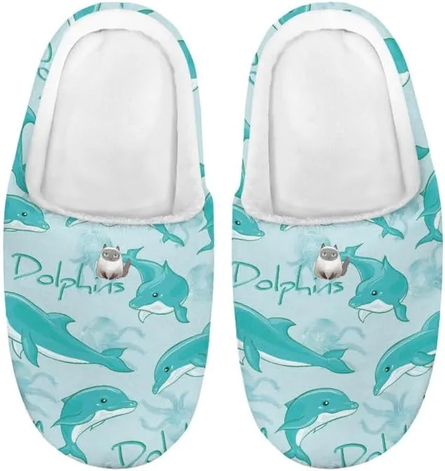 Cartoon Dolphin Slippers for Kids, Non-Skid Cozy Furry Slippers, Girls Boys Fun Costume(Toddler/Little Kid)