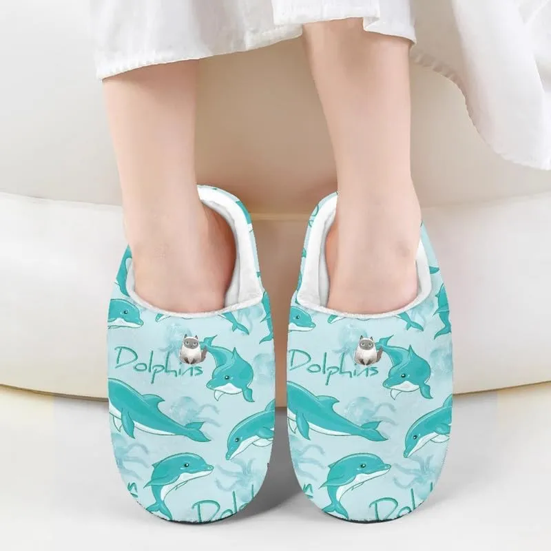 Cartoon Dolphin Slippers for Kids, Non-Skid Cozy Furry Slippers, Girls Boys Fun Costume(Toddler/Little Kid)