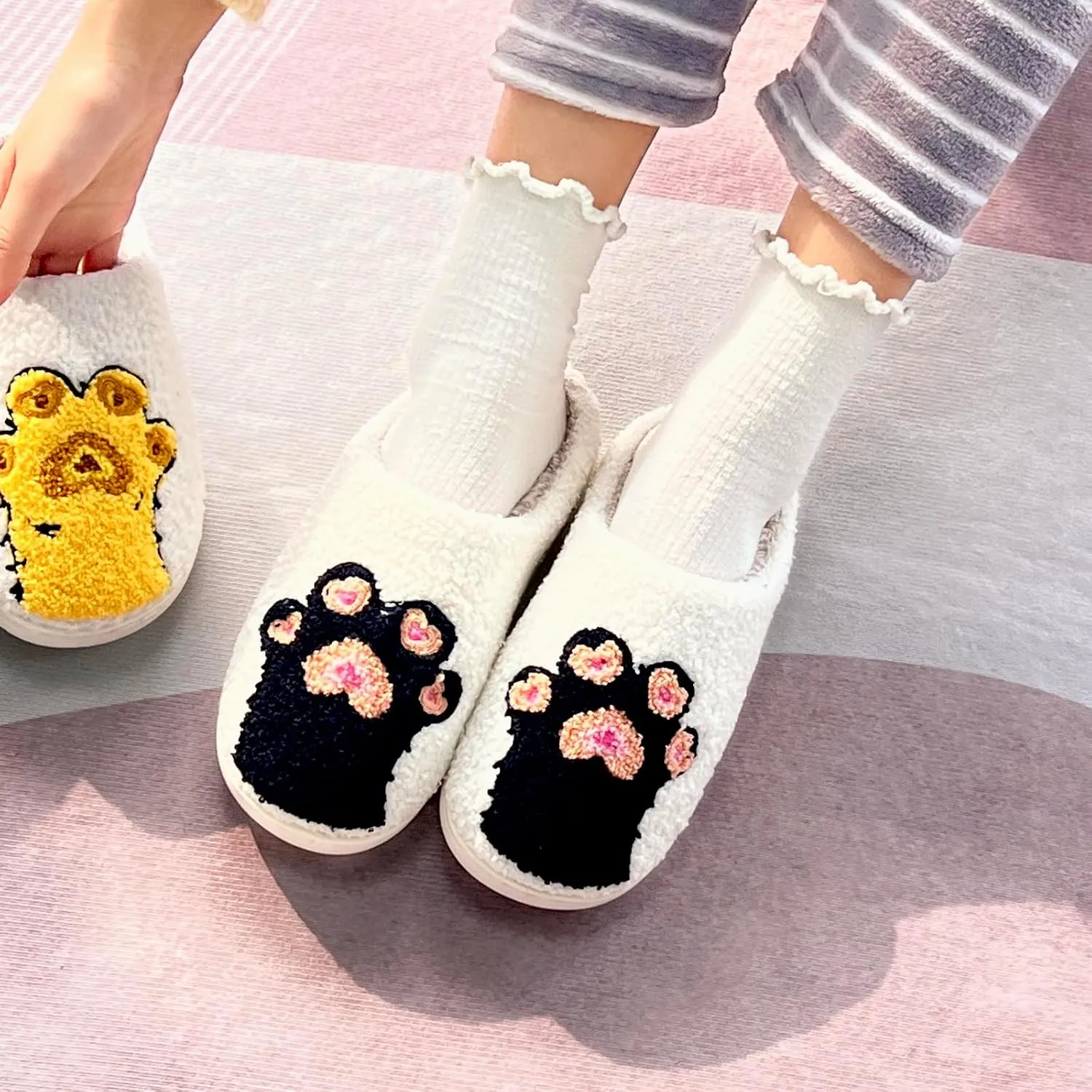 Cartoon Slippers for Womens Mens Cute Cozy Plush Warm Slip-on House Shoes for Indoor and Outdoor Meet Me at Midnight Strawberry Mushroom Evil Eyes Love Heart Slippers