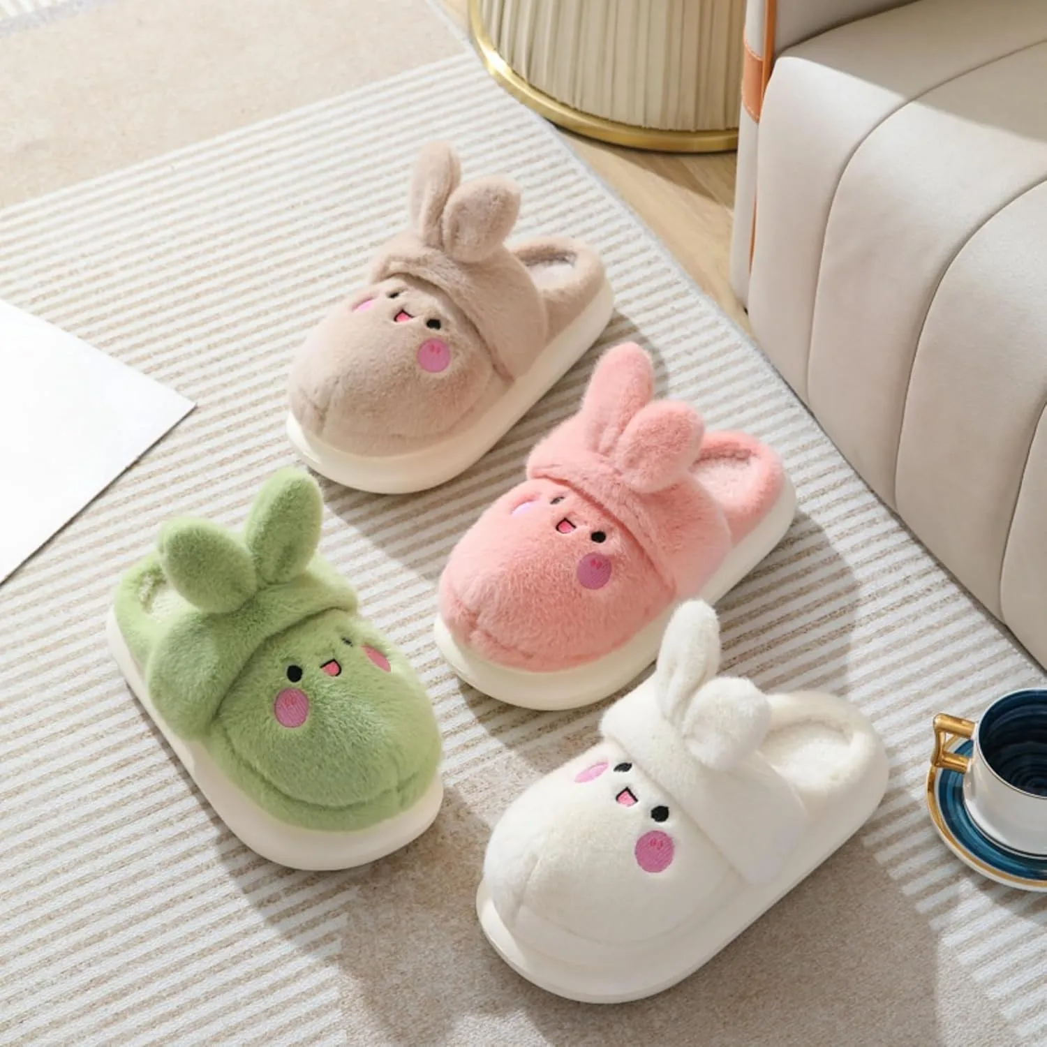 Cartoon Women's Rabbit Slippers - Winter Cute Cotton Warm Home Shoes - Comfortable and Fluffy Animal Slippers