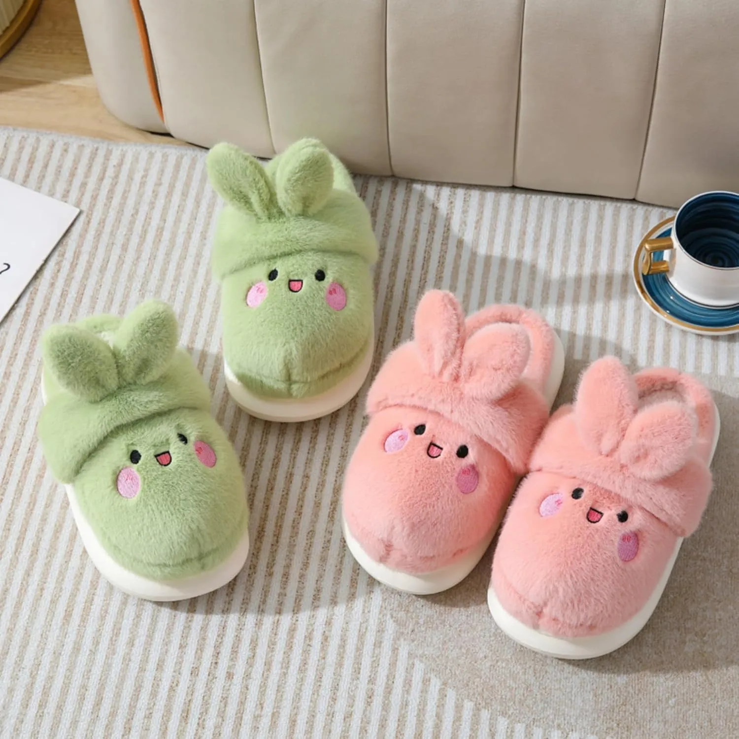 Cartoon Women's Rabbit Slippers - Winter Cute Cotton Warm Home Shoes - Comfortable and Fluffy Animal Slippers