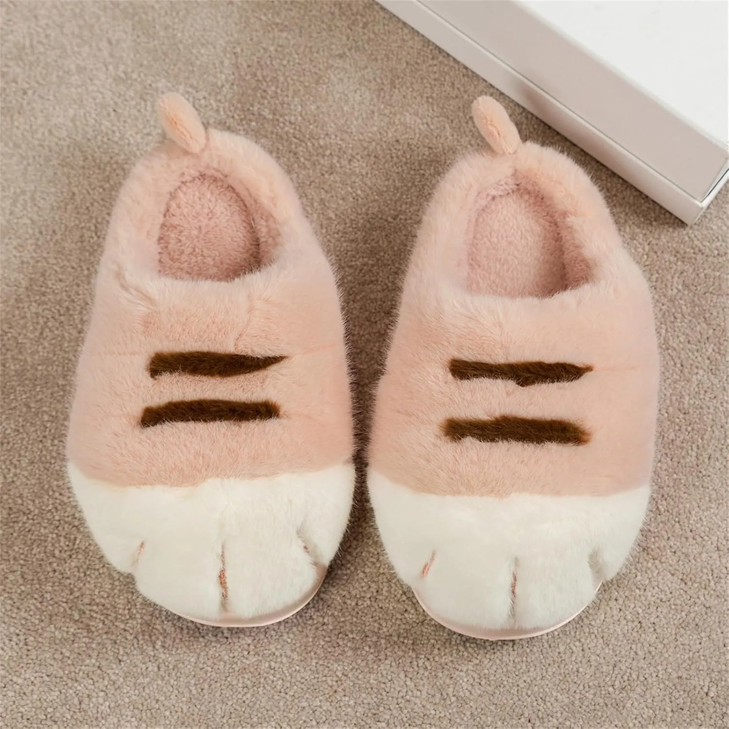 Cat Paw Slippers, Cat Slippers for Women 3D Cat Paw Cartoon Slipper Warm Fluffy Furry Winter Indoor Outdoor Slides