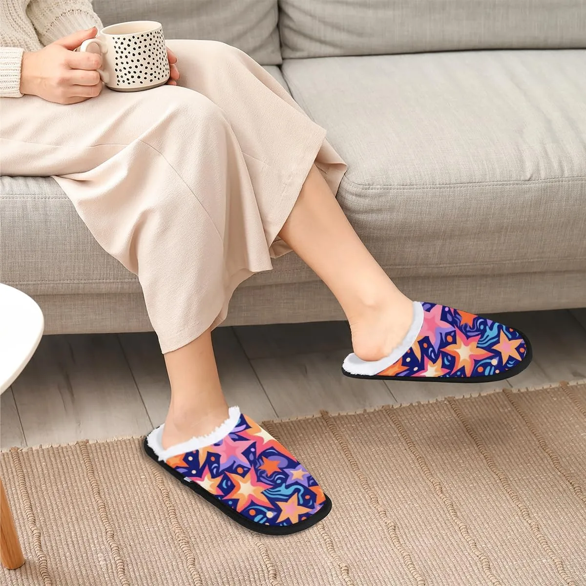 Cat Women's Indoor Bedroom Slippers Soft Fuzzy Slip On House Slippers for Winter Bedroom Outdoor