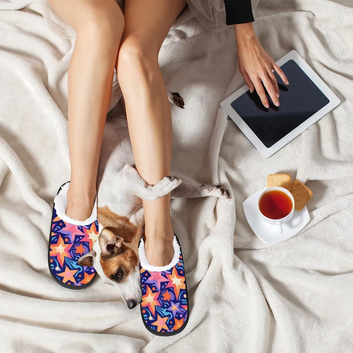 Cat Women's Indoor Bedroom Slippers Soft Fuzzy Slip On House Slippers for Winter Bedroom Outdoor