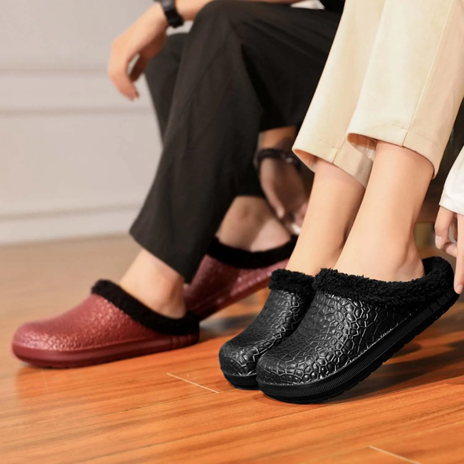 CERYTHRINA Mens Womens Lined Clogs Cotton Lining Indoor Outdoor Waterproof Walking Garden Clogs Shoes Winter Slippers