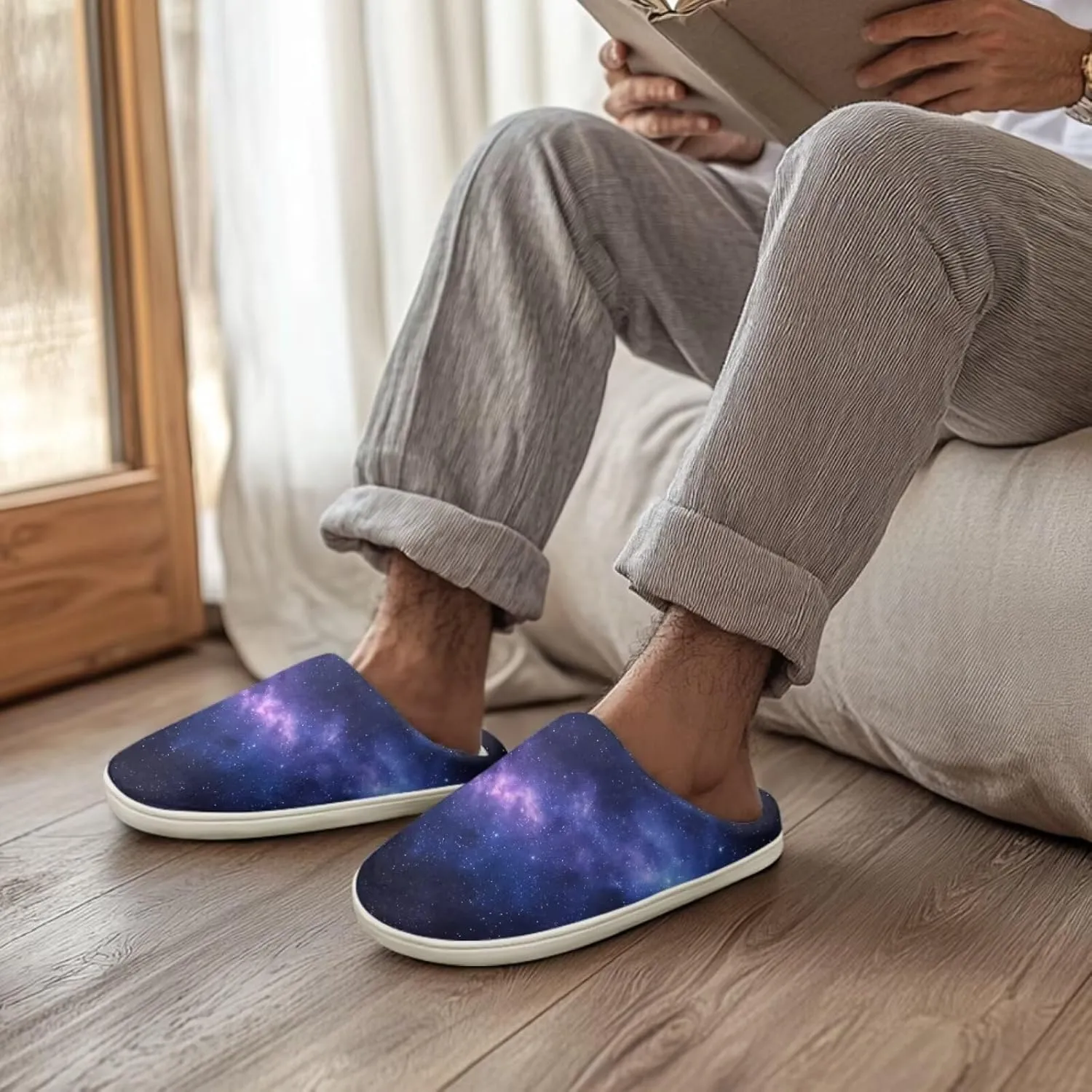 chaqlin House Slipper Universe Fuzzy Sandals for Men Women Furry Bedroom Anti Skid Thick Sole Slippers Casual Outdoor Shoes