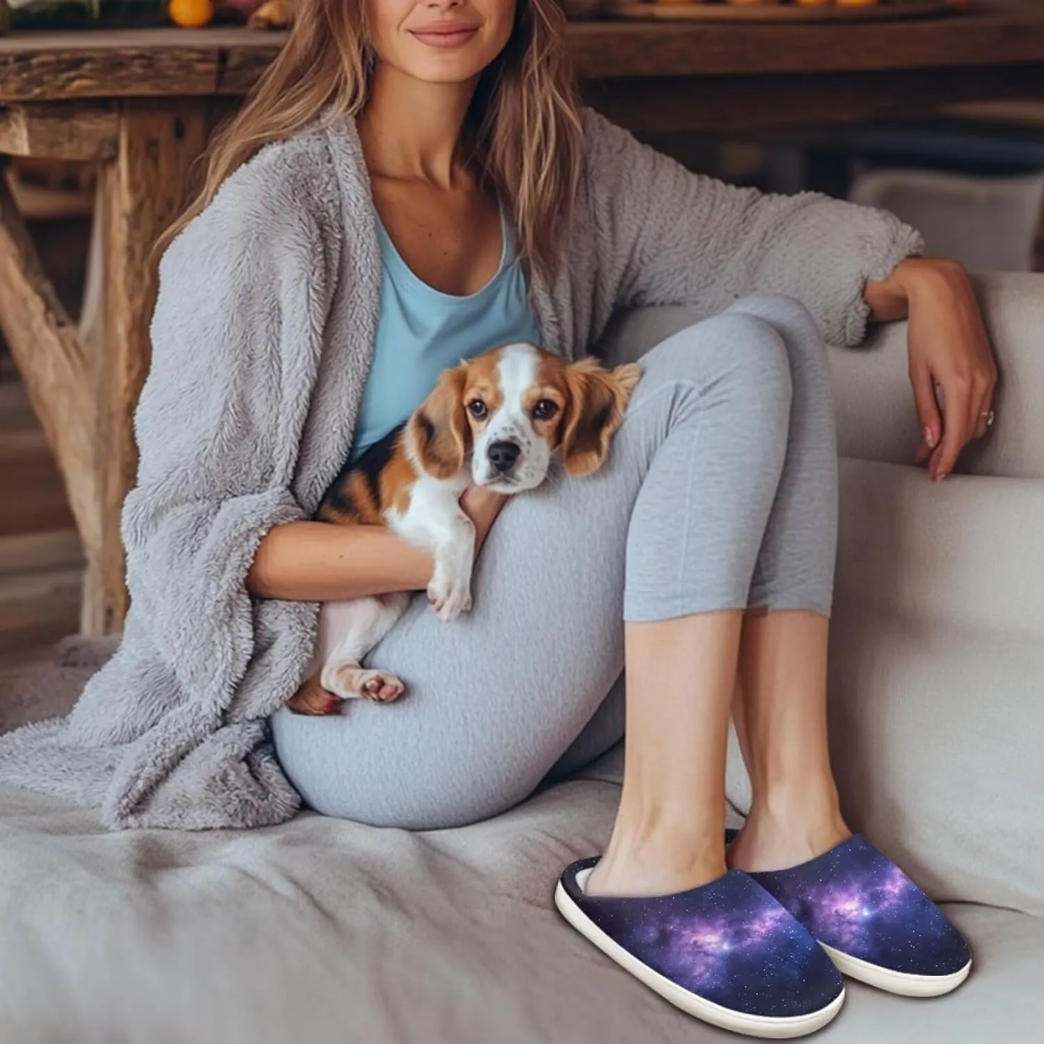 chaqlin House Slipper Universe Fuzzy Sandals for Men Women Furry Bedroom Anti Skid Thick Sole Slippers Casual Outdoor Shoes