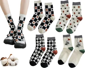 CHUNFO Womens Socks Ankle Heart Floral Argyl Plaid Cotton Boot Ribbed Sock Crew Size6-11.5