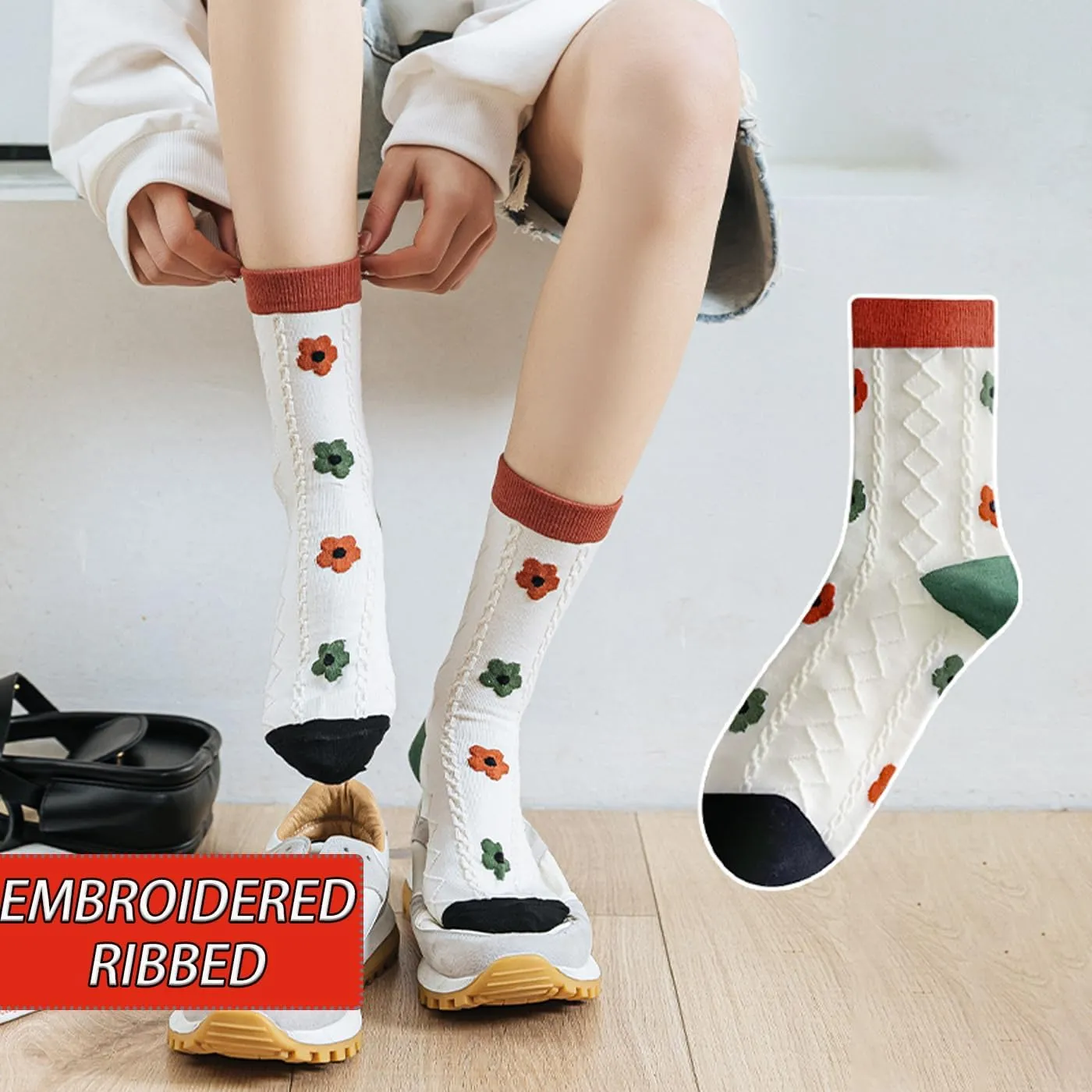 CHUNFO Womens Socks Ankle Heart Floral Argyl Plaid Cotton Boot Ribbed Sock Crew Size6-11.5