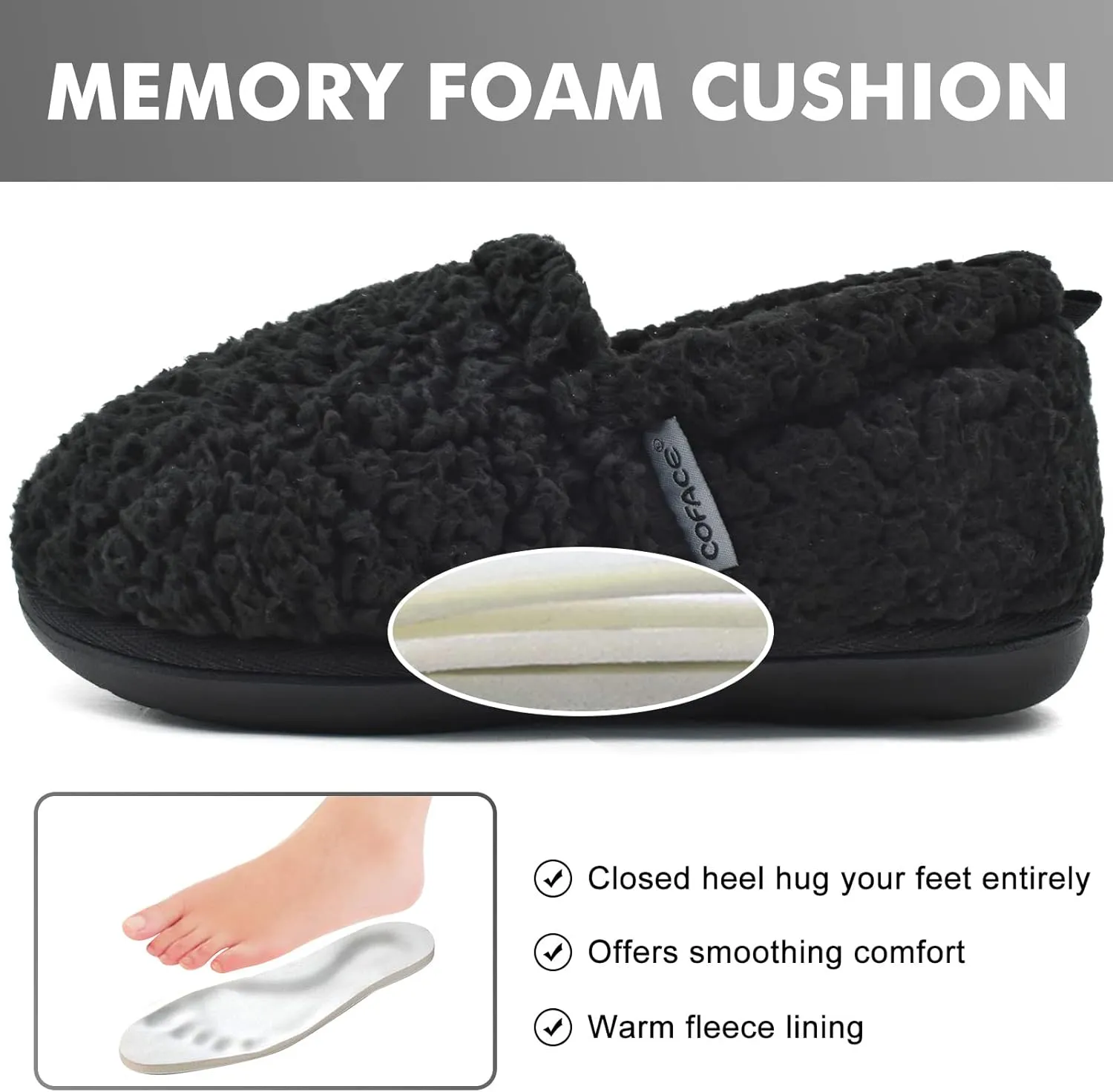 COFACE Womens Slippers Fuzzy Fluff Memory Foam Soft Plush Sherpa Fleece Lined House Slipper For Women Cozy Cushion Ladies Lightweight Warm Cloud Indoor Outdoor