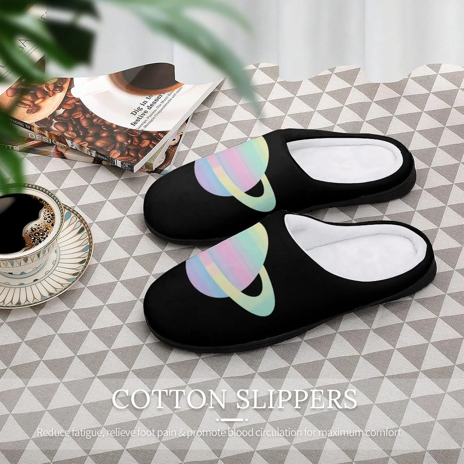 Colourful Earth Women's House Slippers Warm Anti-Slip Cotton Slippers Home Shoes Indoor Outdoor