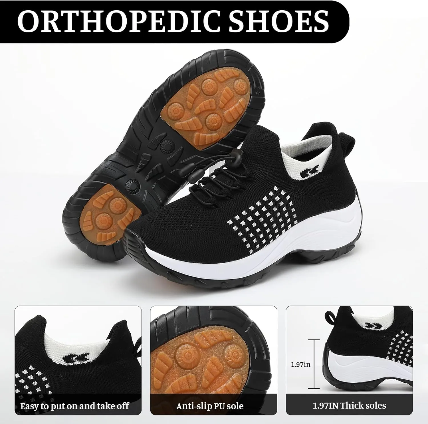 Comfort Wear Orthowear Shoes for Women Plantar Fasciitis Ortho Stretch Cushion Shoes for Women, Comfortable Orthopedic Walking Sneakers Nurse Shoe Mesh Breathable Diabetic Shoe