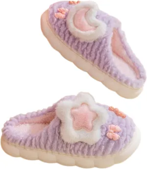 Cosmic Star Moon Cotton Stuff Slippers Plush Velvet Soft Furry Slippers Cozy Fluffy Home Indoor Outdoor House Shoes