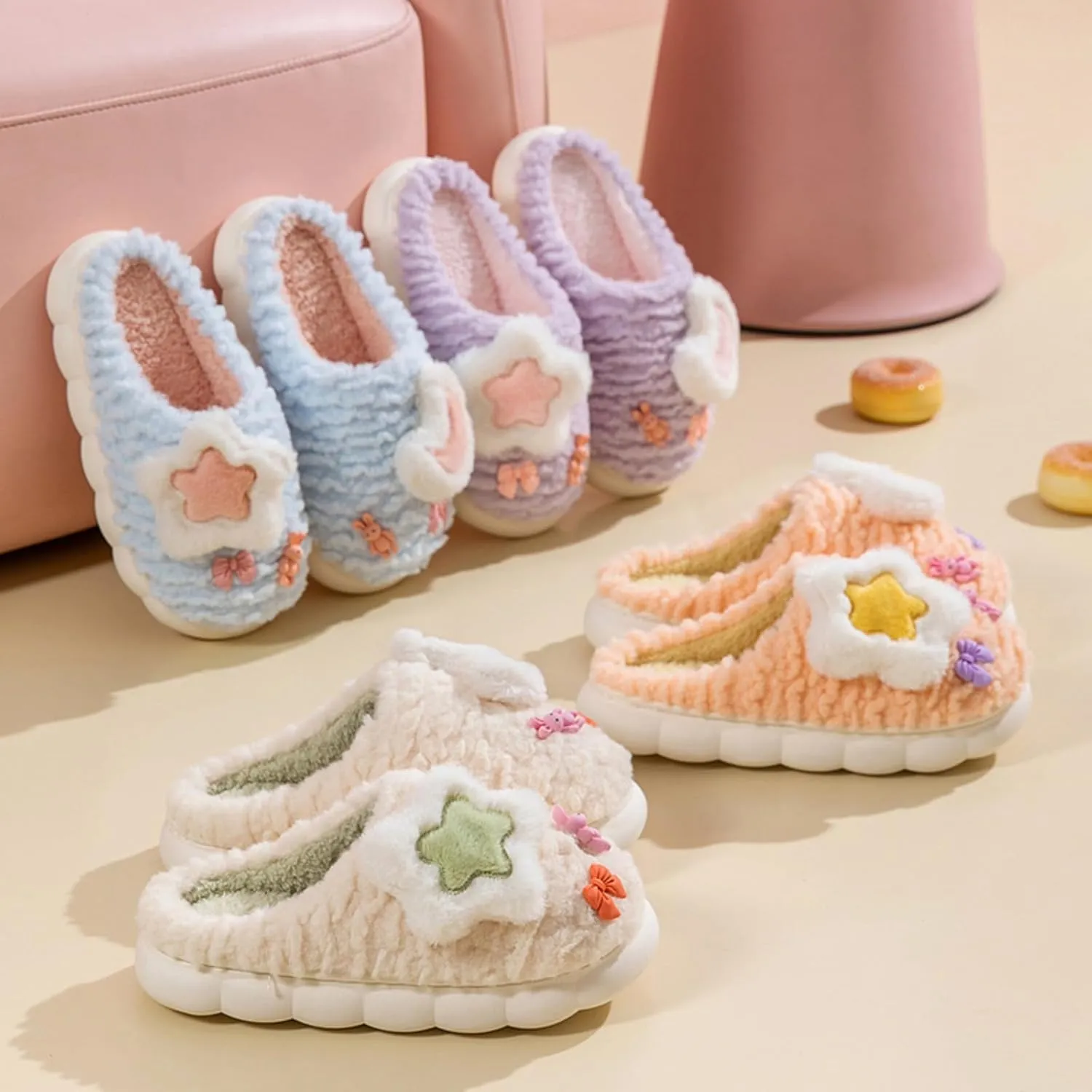 Cosmic Star Moon Cotton Stuff Slippers Plush Velvet Soft Furry Slippers Cozy Fluffy Home Indoor Outdoor House Shoes