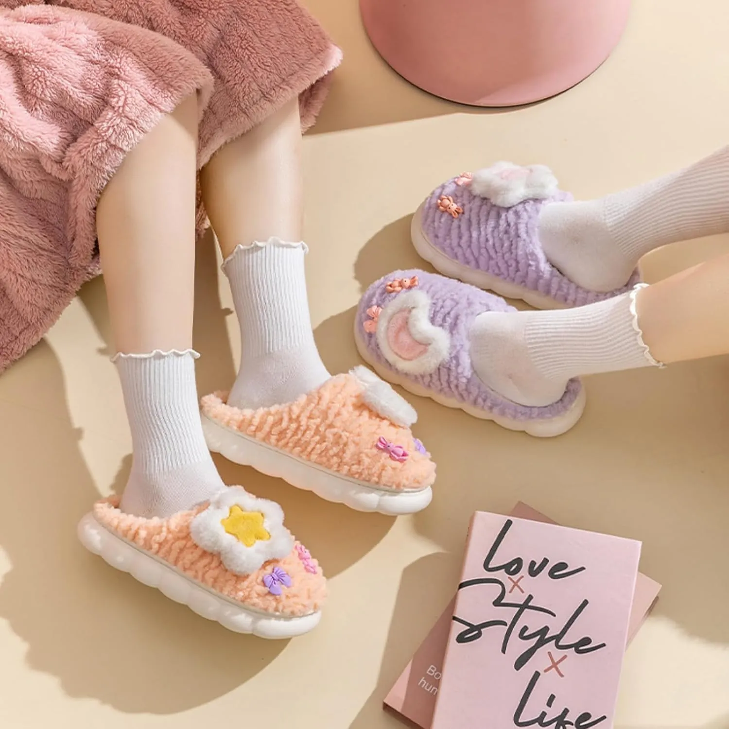 Cosmic Star Moon Cotton Stuff Slippers Plush Velvet Soft Furry Slippers Cozy Fluffy Home Indoor Outdoor House Shoes