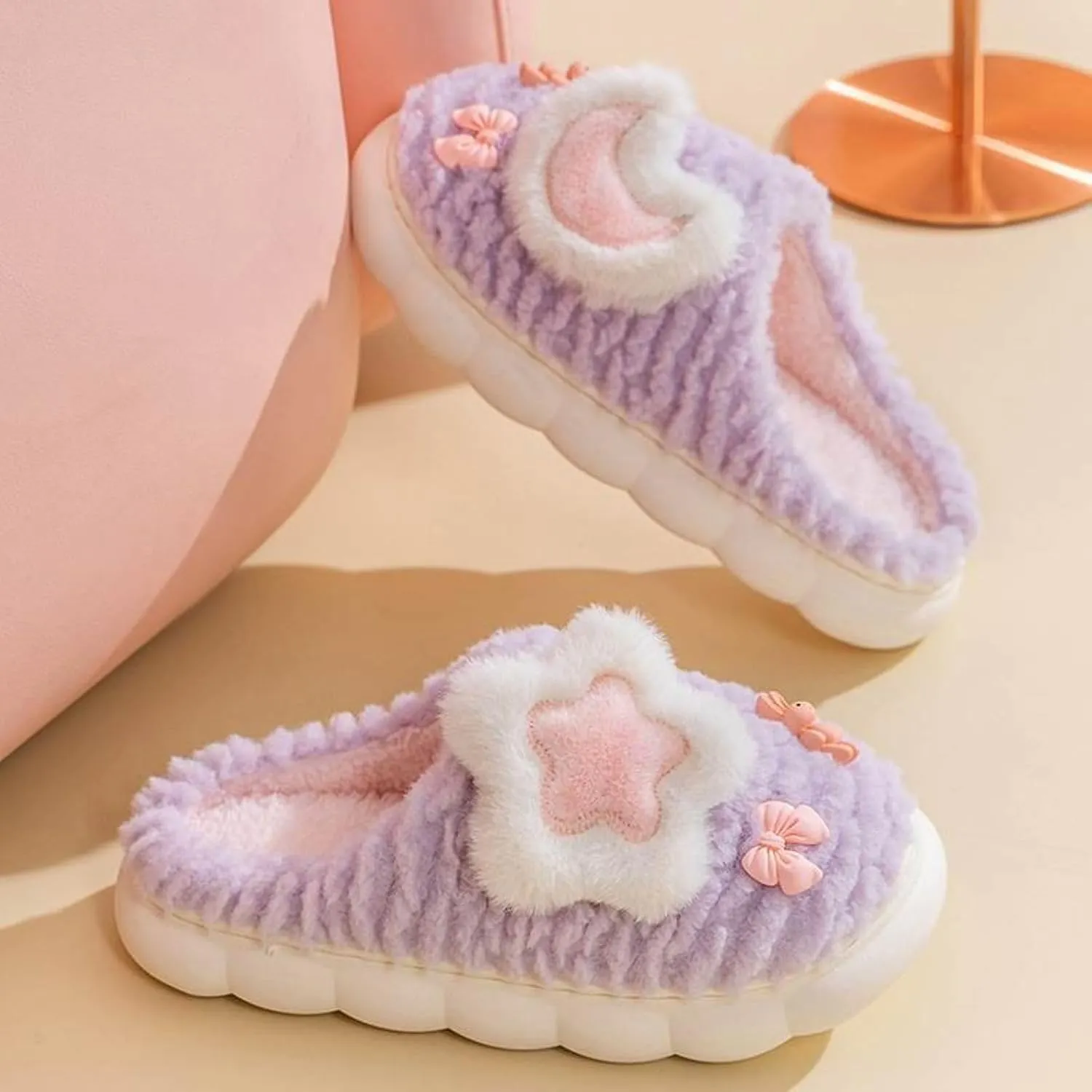 Cosmic Star Moon Cotton Stuff Slippers Plush Velvet Soft Furry Slippers Cozy Fluffy Home Indoor Outdoor House Shoes