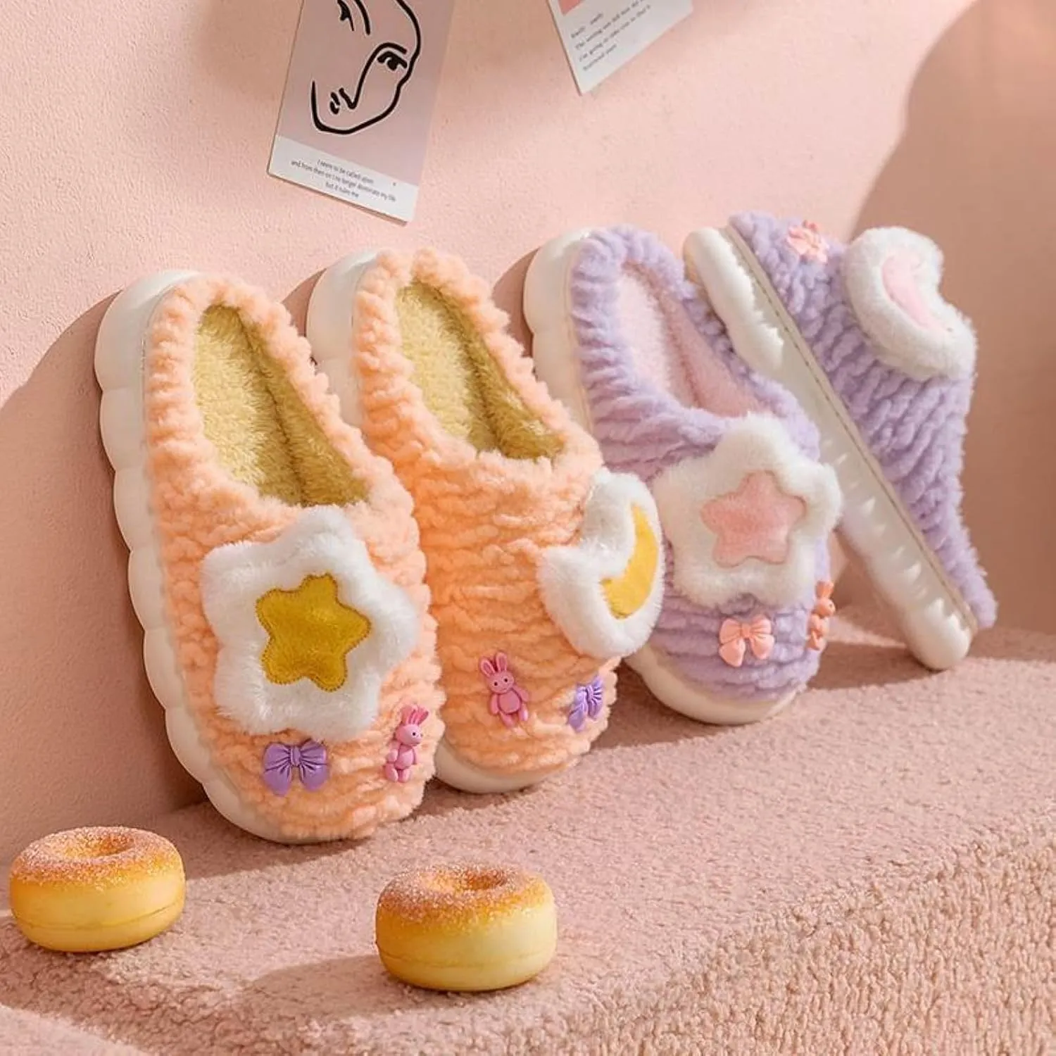 Cosmic Star Moon Cotton Stuff Slippers Plush Velvet Soft Furry Slippers Cozy Fluffy Home Indoor Outdoor House Shoes