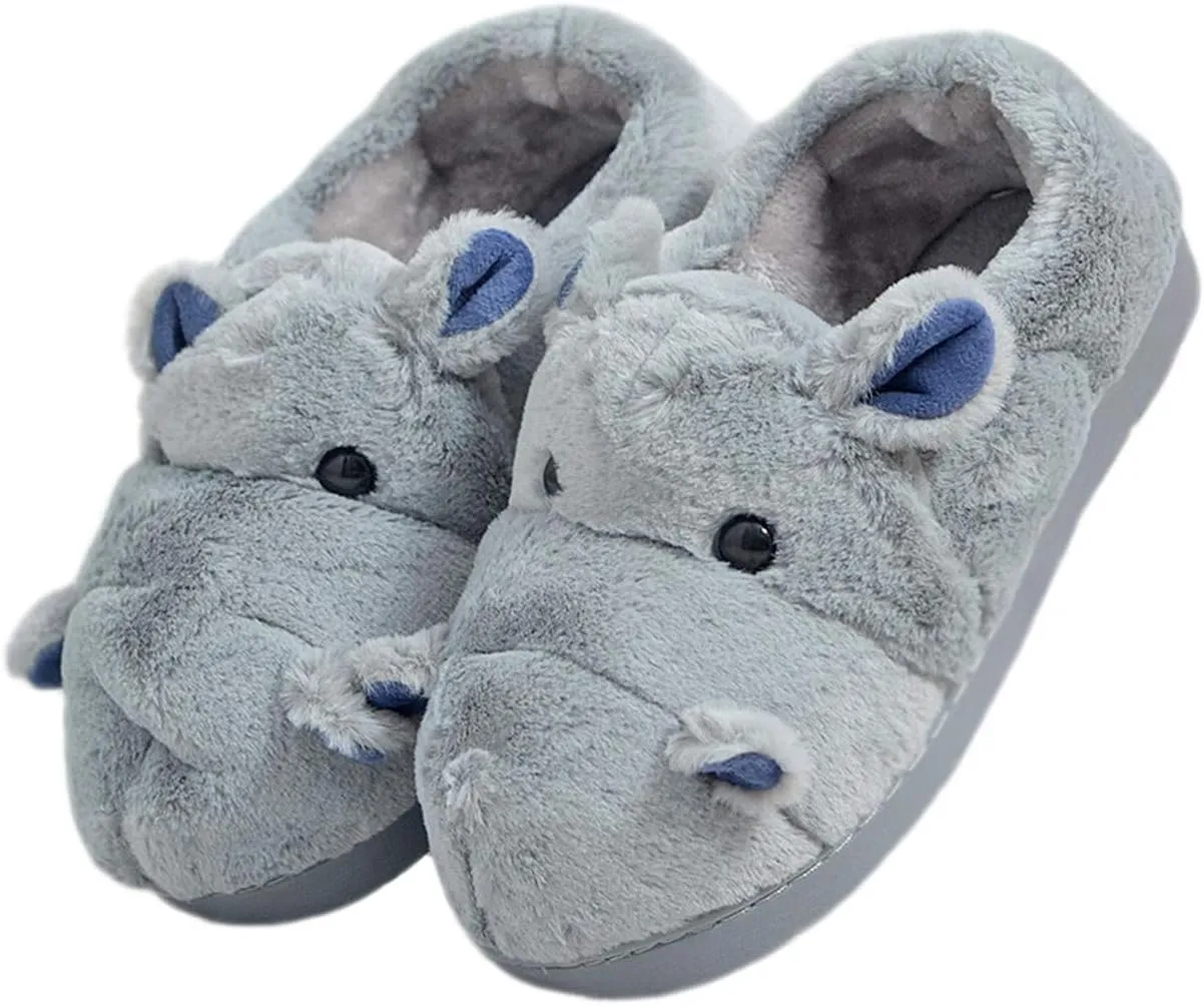 Cotton Slippers for Adults & Kids - Plush Hippo & Animal Designs, Perfect for Home