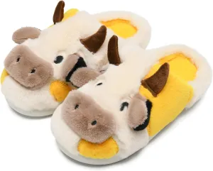 COVS Cow Slippers for Women/Men， Cute Cozy Cartoon Cow Fluffy Slippers Indoor Outdoor Fuzzy Slippers In Winter