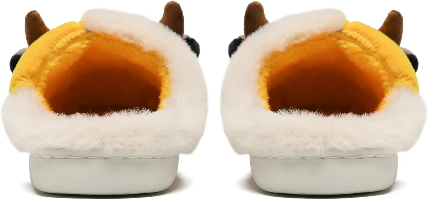 COVS Cow Slippers for Women/Men， Cute Cozy Cartoon Cow Fluffy Slippers Indoor Outdoor Fuzzy Slippers In Winter